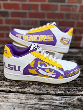 STS LSU Tigers NCAA Men’s Sz 10 White, Purple & Gold Low-Top Lace Up Sneakers X5